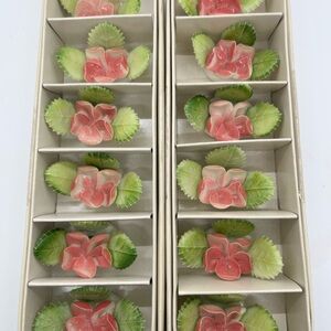 12 Vintage Japan Floral Porcelain Place Card Holders Original Boxes Tea Party